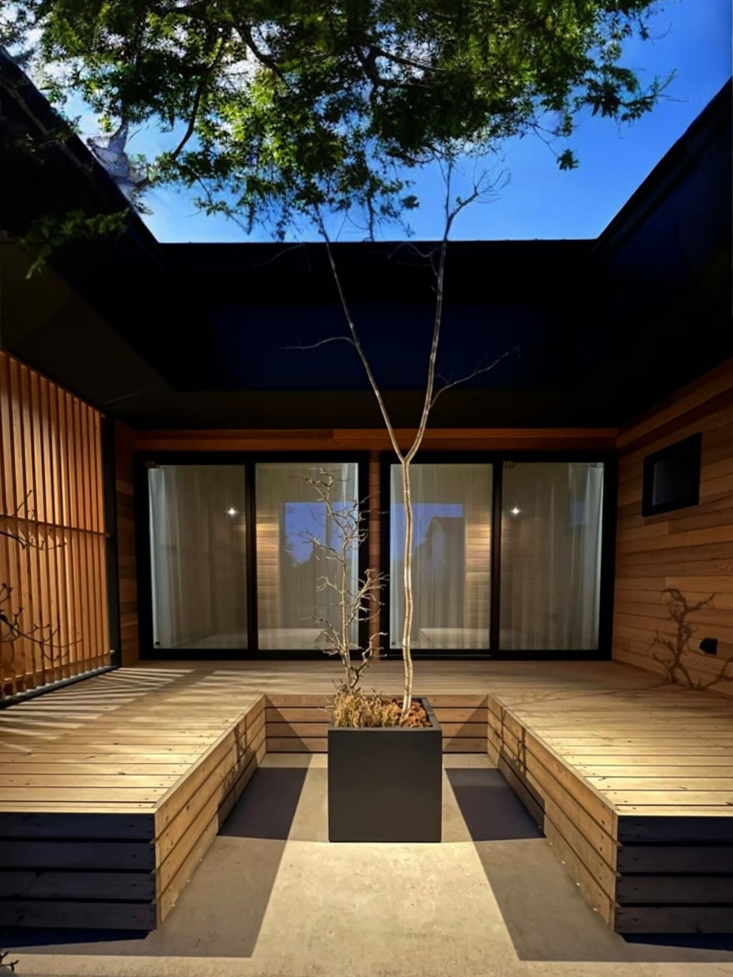 夜、中庭が呼吸をはじめる